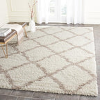 SAFAVIEH Area Rug 8x10 - Dallas Shag Collection - Large - Ivory & Beige, Trellis Pattern, Non-Shedding & Easy Cleaning, Plush Thick Pile, Ideal for Living Room, Bedroom, Dining Space (SGD257B)