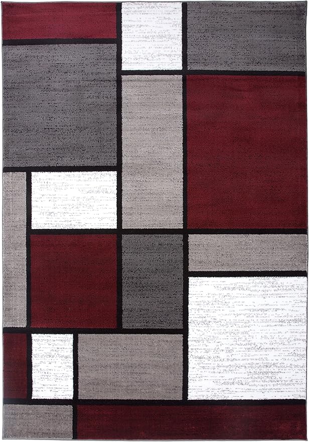 Rugshop Modern Geometric Boxes Red Area Rug, Non-Shedding Carpet for Living Room, Large Bedroom, or Open Spaces, 9' x 12'