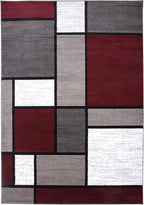 Rugshop Modern Geometric Boxes Red Area Rug, Non-Shedding Carpet for Living Room, Bedroom, or Dining Room, 5'3" x 7'3"