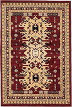 Unique Loom Taftan Collection Border Geometric Tribal Inspired Design Area Rug (4' 0 x 6' 0 Rectangular, Red/ Gold)