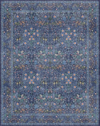 Dark Blue Living Room Rug 8x10, Vintage Floral Washable Area Rugs for Bedroom, Dining Room Under Kitchen Table, Oriental Low Pile Stain Resistant Non-Slip Large Navy Decor