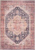 GLN Rugs Traditional Collection - Machine Washable Area Rug, Traditional Washable, Non Slip, Low Pile Chenille Rug, Living Room, Bedroom, Kitchen Rug (8' x 10' Black/Terra)