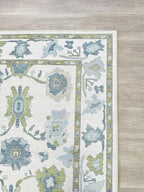 Fame Living Green Oushak Rug, Modern, Vintage, Turkish, Eclectic, Floral, Pastel, Washable, Area Rugs for Living Room, Dining, Bedroom, Office, Entryway, Foyer, Playroom, Nursery, 5'x6'9"