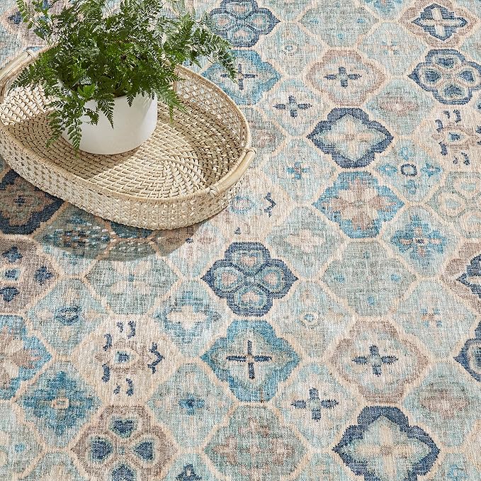 Dash & Albert Pali Multi Machine Washable Rug, 9.5 X 13.5 Feet, Blue Geometric Pattern