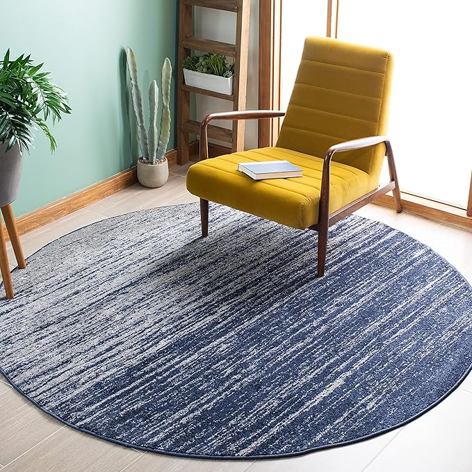 SAFAVIEH Adirondack Collection Area Rug - 6'7" Round, Navy & Grey, Modern Ombre Design, Non Shedding & Easy to Clean, Ideal for Living Room, Bedroom, Office, Dining Space (ADR113E)