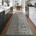 Black Runner Rug 2'6"x10' Vintage Area Carpet Hallway Long Indoor Kitchen Washable Living Room Low Pile Traditional Distressed Retro Accent Rug Non Slip Laundry Bathroom Office Dining Room