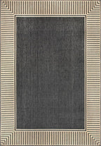 nuLOOM 2' x 3' Outdoor Area Rug, Casual Design With Striped Border, Stain Resistant, Highly Durable, For Patio, Balcony, Bedroom, Living Room, Dining Room, Bathroom, Dark Grey