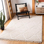 SAFAVIEH Marrakech Collection Area Rug - 5'3" Square, Beige, Moroccan Boho Tribal Tassel Design, Non-Shedding & Easy Care, Ideal for High Traffic Areas in Living Room, Bedroom (MRK517C)