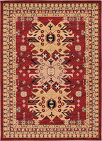 Unique Loom Taftan Collection Border Geometric Tribal Inspired Design Area Rug (7' 0 x 10' 0 Rectangular, Red/ Gold)