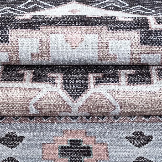 Fame Living Washable Area Rug. Modern Farmhouse. Vintage. Turkish. Bohemian. Distressed. Oriental. Traditional. Rugs for Living Room. Dining. Bedroom. Office. Entryway. (856BlckGry, 7'5" x 9'8")