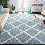 SAFAVIEH Dallas Shag Collection Area Rug - 10' x 14', Seafoam & Ivory, Trellis Design, Non-Shedding & Easy Care, 1.5-inch Thick Ideal for High Traffic Areas in Living Room, Bedroom (SGD257C)