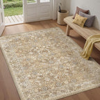 HUGEAR 5x7 Machine Washable Rugs Brown Beige Hallway Area Rug Indoor Accent Rug Floral Low Pile Carpet Soft Throw Aesthetic Rug Bedroom Living Room Office Dining Room Kitchen Laundry Room Non Slip