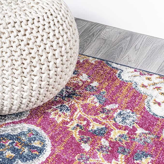 JONATHAN Y Boho Vintage Fuchsia/White Runner Rug, 2x8, Bohemian Flair Medallion, Floral Easy-Cleaning High Traffic for Living Room, Bedroom, Kitchen, Pet-Friendly, Non-Shedding (BMF106C-28)