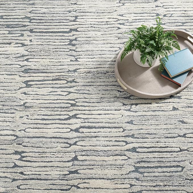 Dash and Albert Malone Everglade Hand Tufted Wool Rug, 10 X 14 Feet, Blue Graphic Pattern - Premium Luxury Hotel Quality Soft Breathable Hypoallergenic Machine Washable Easy Care All Season