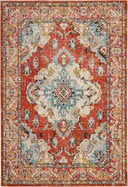 SAFAVIEH Monaco Collection Accent Rug - 4' x 5'7", Orange & Light Blue, Medallion Distressed Design, Non-Shedding & Easy Care, Ideal for High Traffic Areas in Entryway, Living Room, Bedroom (MNC243H)