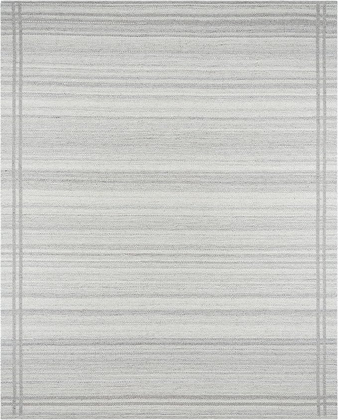 Mark&Day Wool Rugs, 8x10 Janmichael Solid and Border Gray Area Rug, Grey Ivory Carpet for Living Room, Bedroom or Kitchen (8' x 10')