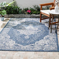 FH Home Outdoor Rug - Waterproof Easy to Clean Stain Resistant - Patio Indoor Outdoor Porch Deck Balcony Entryway - Vintage Distressed - Gorgan - Blue - 5ft 2in x 7ft 6in