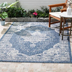 FH Home Outdoor Rug - Waterproof Easy to Clean Stain Resistant - Patio Indoor Outdoor Porch Deck Balcony Entryway - Vintage Distressed - Gorgan - Blue - 5ft 2in x 7ft 6in