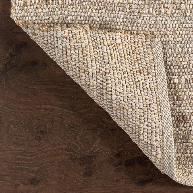nuLOOM 8 Square Elfriede Jute & Cotton Hand Woven Area Rug, Natural, Solid Rustic Farmhouse Style, Weaved Design, Natural Fiber, For Bedroom, Living Room, Dining Room, Hallway, Office, Entryway