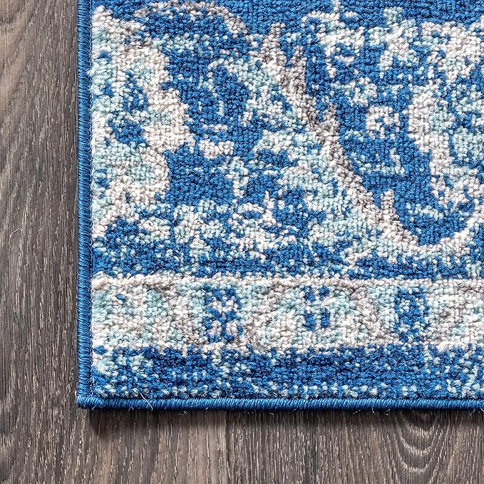 JONATHAN Y Boho Vintage Cream/Blue Indoor Area Rug, 4x6, Bohemian Flair Medallion, Floral Easy-Cleaning High Traffic for Living Room, Bedroom, Kitchen, Pet-Friendly, Non-Shedding (BMF106B-4)