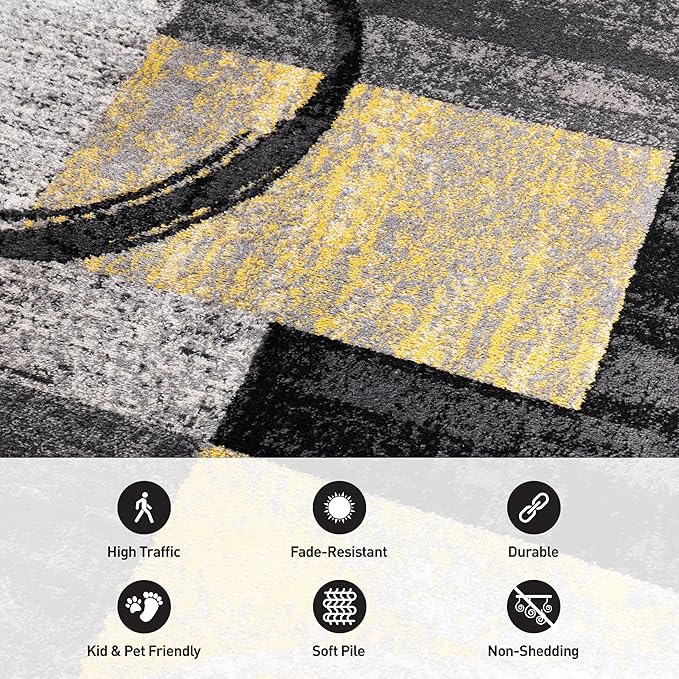 Rugshop Contemporary Circle Design Area Rug, Fade-Resistant Carpet for Bedroom, Home Office, or Entryway, Yellow, 3'3" x 5'