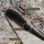 Washable Area Rug 3' x 5 ' Vintage Traditional Persian Mat - Foldable Distressed Non-Slip Machine Washable Carpet for Living Room Bedroom Kitchen Home Decor - Slate and Multicolor