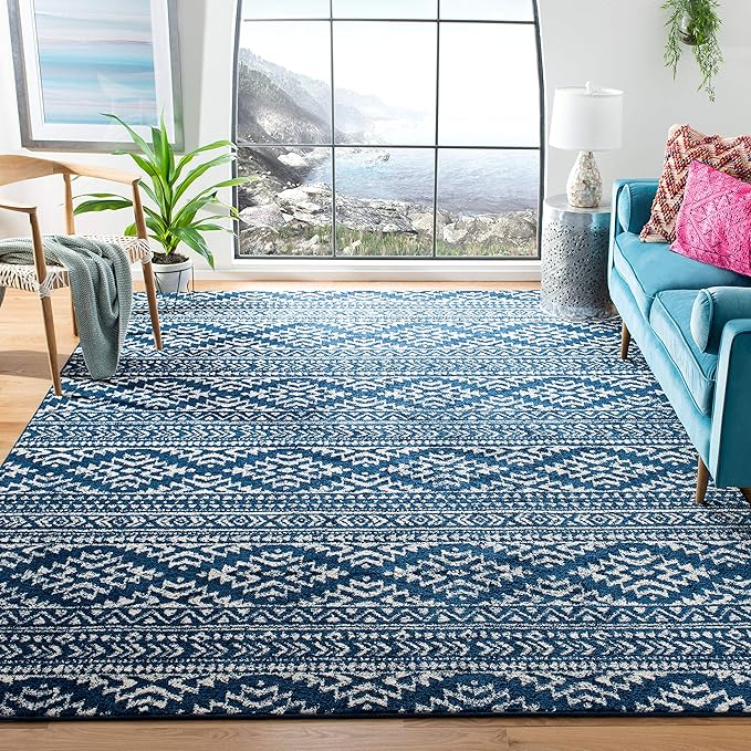 SAFAVIEH Tulum Collection Area Rug - 11' Square, Navy & Ivory, Moroccan Boho Tribal Design, Non-Shedding & Easy to Clean, Ideal for Living Room, Bedroom, Dining Space (TUL272N)