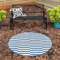 Unique Loom Outdoor Striped Collection Area Rug - Striped (4' 1" Round, Blue/Ivory)