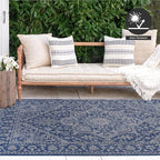 FH Home Flat Woven Outdoor Rug - Waterproof, Easy to Clean, Stain Resistant - Premium Polypropylene Yarn - Vintage - Patio, Deck, Porch,Balcony,Laundry Room - Amol - Blue - 3ft 11 in x 5ft 6in