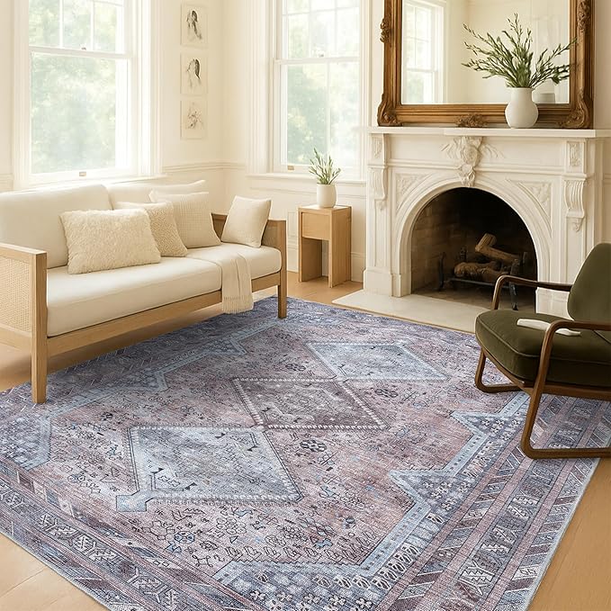 Washable Area Rug. Modern Farmhouse. Vintage. Turkish. Bohemian. Distressed. Oriental. Traditional. Rugs for Living Room. Dining. Bedroom. Office. Entryway. Foyer. (863BM, 9' x 12')