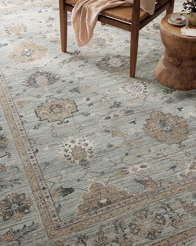 Loloi Magnolia Home by Joanna Gaines Millie Collection MIE-02 Sky/Gold 2'-7" x 14', .25" Pile Height, Runner Rug