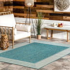 Nuloom Asha Teal/Ivory, 5' x 8', Casual, Striped Border, Soft and Cozy, High Traffic, Stain Resistant, Easy Clean, Durable Area Rug for Indoor/Outdoor Patio, Deck, Porch, Garden, Courtyard