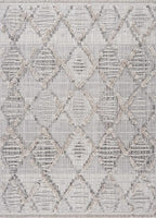 Hauteloom Bogtong Farmhouse Living Room Bedroom Moroccan Trellis Area Rug - Soft Shaggy High Low Carpet - High Pile - Bohemian, Boho - Gray, Beige, Cream - 7'10" x 10'