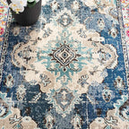 SAFAVIEH Monaco Collection Area Rug - 4' Square, Navy & Light Blue, Boho Chic Medallion Distressed Design, Non-Shedding & Easy Care, Ideal for High Traffic Areas in Living Room, Bedroom (MNC243N)