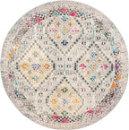 SAFAVIEH Madison Collection Area Rug - 6'7" Round, Grey & Yellow, Boho Diamond Distressed Design, Non-Shedding & Easy Care, Ideal for High Traffic Areas in Living Room, Bedroom (MAD418F)