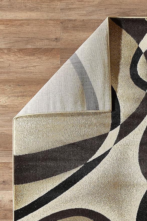 GLORY RUGS Modern Area Rug 4x6 Beige Swirls Carpet Bedroom Living Room Contemporary Dining Accent Sevilla Collection 4816A (Brown)