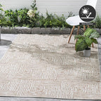 FH Home Flat Woven Outdoor Rug - Waterproof, Easy to Clean, Stain Resistant - Premium Polypropylene Yarn - Modern Geometric - Patio, Deck, Porch, Balcony - Budapest - Beige - 2ft 7in x 4ft 11in