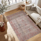 Kuden 5x7 Area Rug, Machine Washable Area Rug with Non-Slip Backing, Vintage Style, Soft, Easy Clean, Low Pile Rug for Living Room, Bedroom, Dining Room