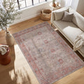 Kuden 6x9 Area Rug, Machine Washable Area Rug with Non-Slip Backing, Vintage Style, Soft, Easy Clean, Low Pile Rug for Living Room, Bedroom, Dining Room