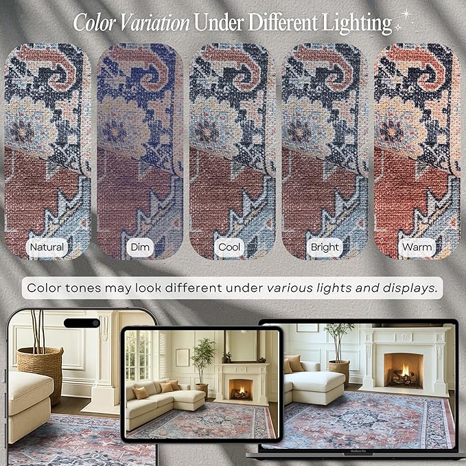 Fame Rugs Turkish Rug. Washable Vintage Oriental Antique Inspired Traditional Doormat Small Modern Area Rugs Luxury Entryway Entry Bedroom Bathroom Kitchen (401TB, 4'9 x 6'9)