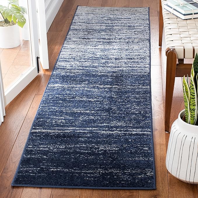 SAFAVIEH Adirondack Collection Runner Rug - 2'2" x 9', Navy & Grey, Modern Ombre Design, Non Shedding & Easy to Clean, Ideal for Hallway, Foyer, Kitchen, Entryway, Bedroom (ADR113E)