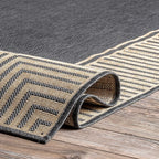 Nuloom Asha Dark Grey/Ivory, 9'6" x 12', Casual, Striped Border, Soft and Cozy, High Traffic, Stain Resistant, Easy Clean, Durable Area Rug for Indoor/Outdoor Patio, Deck, Porch, Garden, Courtyard