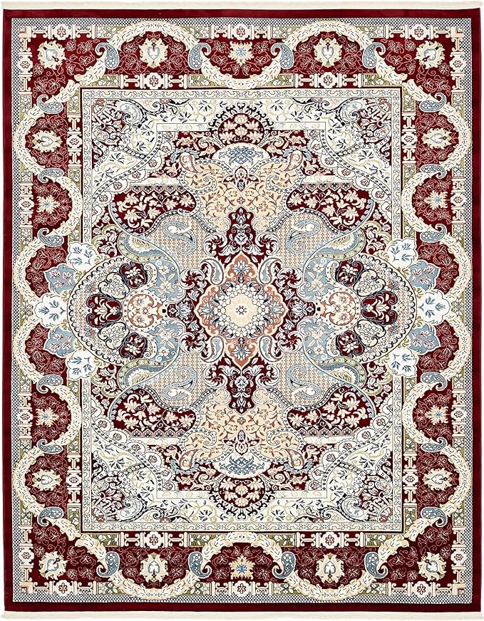 Unique Loom Narenj Collection Classic Traditional Medallion Textured Design Area Rug, 8 x 10 ft, Burgundy/Tan