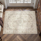 HUGEAR 2x3 Entrance Area Rug Vintage Brown Small Rug Machine Washable Door Mat Neutral Floral Low Pile Carpet Vacuumable Thin Throw Rug Entryway Kitchen Bathroom Bedroom Non Slip Lightweight
