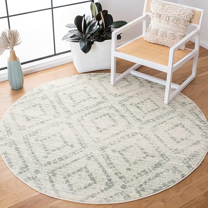 SAFAVIEH Adirondack Collection Area Rug - 10' Round, Ivory & Green, Geometric Design, Non-Shedding & Easy Care, Ideal for High Traffic Areas in Living Room, Bedroom, Dining (ADR131X-10R)