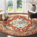 SAFAVIEH Monaco Collection Area Rug - 6'7" Round, Orange & Light Blue, Boho Chic Medallion Distressed Design, Non-Shedding & Easy Care, Ideal for High Traffic Areas in Living Room, Bedroom (MNC243H)