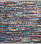 SAFAVIEH Rag Rug, Collection Area Rug - 3' Square, Rust & Multi, Handmade Boho Stripe Cotton, Ideal for High Traffic Areas in Living Room, Bedroom (RAR121E)