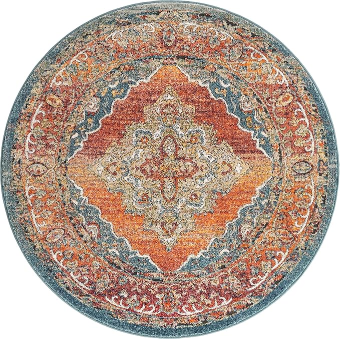 Unique Loom Isabella Collection Area Rug - Rossellini (5' 1" Round, Rust Red/ Beige)