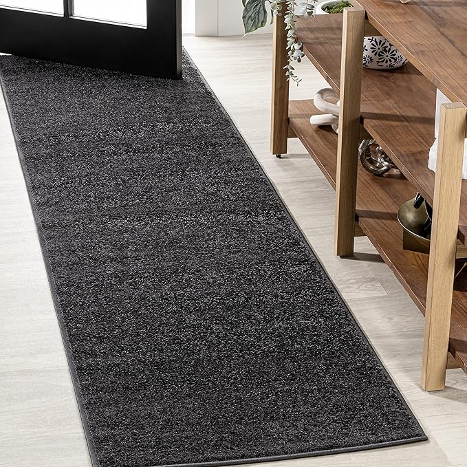 JONATHAN Y Haze Solid Low-Pile Black Runner Rug 2x16, Coastal,Bohemian,Minimalist,Classic, Easy-Cleaning for Living Room,Bedroom,Kitchen,Pet Friendly,Non-Shedding (SEU100I-216)