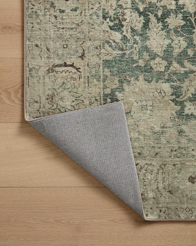 Loloi Magnolia Home by Joanna Gaines Sinclair Collection SIN-05 Jade/Sand 2'-0" x 5'-0", .25" Pile Height, Machine Washable, Accent Rug